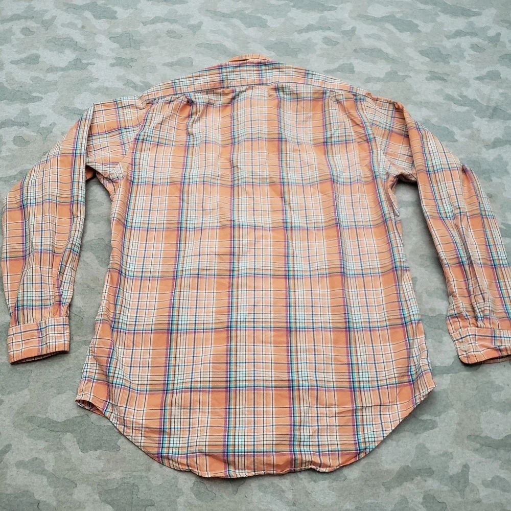 Polo Ralph Lauren Shirt Mens Large Orange Trim Military Long Sleeve Button Plaid